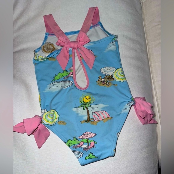 The Beaufort Bonnet Company Blue and Pink Beach Print One Piece - Picture 2 of 2